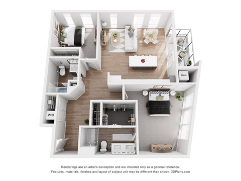 Floor plan for 2 beds, 2 baths, 1197 sqft